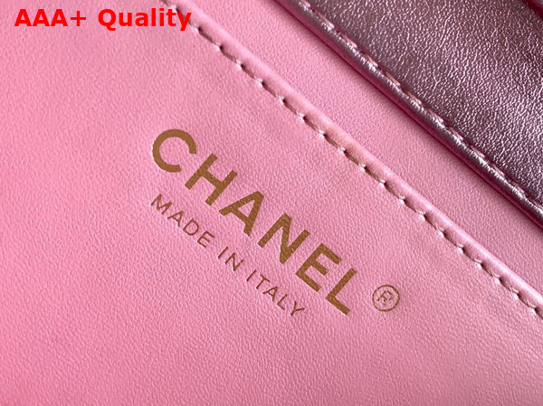 Chanel Evening Clutch Pink Metallic Lambskin Gold Tone Metal AS5129 Replica