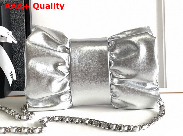 Chanel Evening Clutch Silver Metallic Lambskin Silver Tone Metal AS5129 Replica