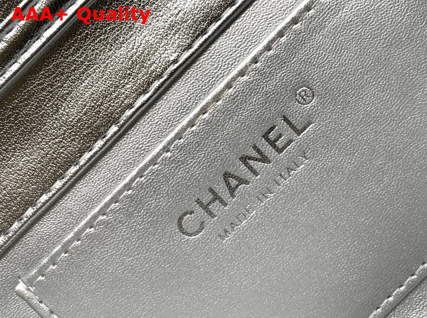 Chanel Evening Clutch Silver Metallic Lambskin Silver Tone Metal AS5129 Replica