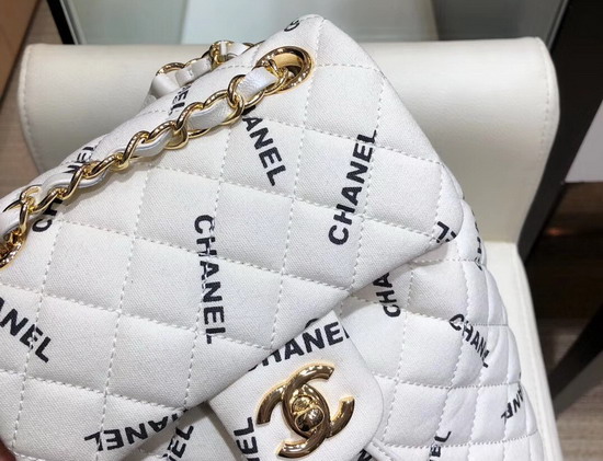 Chanel Fabric Backpack in White with All Over Black Chanel Logo