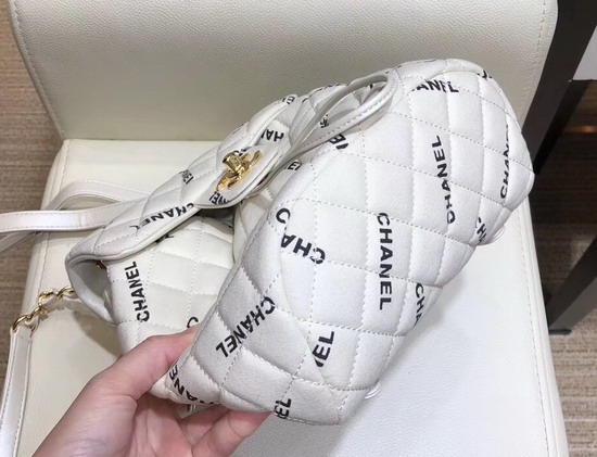 Chanel Fabric Backpack in White with All Over Black Chanel Logo