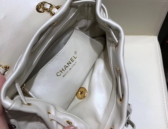 Chanel Fabric Backpack in White with All Over Black Chanel Logo