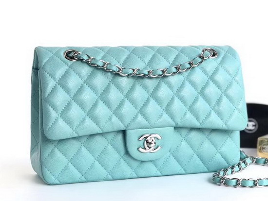 Chanel Flap Bag Light Blue Grained Calfskin