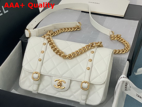 Chanel Flap Bag Aged Calfskin Gold Tone Metal White Ref AS2696 Replica