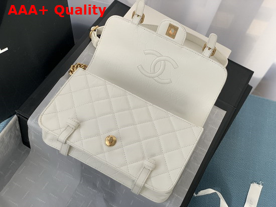 Chanel Flap Bag Aged Calfskin Gold Tone Metal White Ref AS2696 Replica