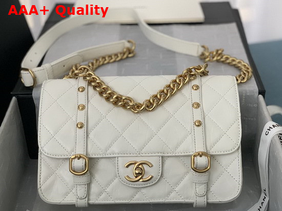 Chanel Flap Bag Aged Calfskin Gold Tone Metal White Ref AS2696 Replica