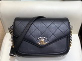 Chanel Flap Bag Black Calfskin Gold Tone Silver Tone and Ruthenium Finish Metal AS0413