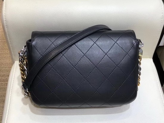 Chanel Flap Bag Black Calfskin Gold Tone Silver Tone and Ruthenium Finish Metal AS0413