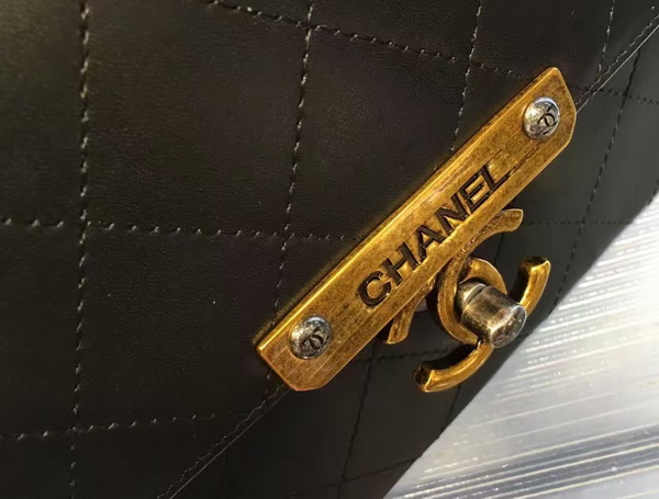 Chanel Flap Bag Black Lambskin Gold and Ruthenium Metal for Sale