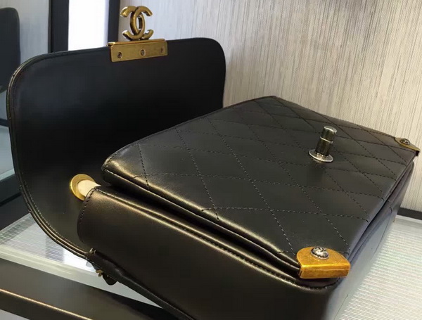 Chanel Flap Bag Black Lambskin Gold and Ruthenium Metal for Sale