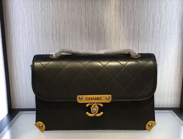 Chanel Flap Bag Black Lambskin Gold and Ruthenium Metal for Sale