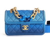 Chanel Flap Bag Blue Grained Calfskin Resin and Gold Tone Metal