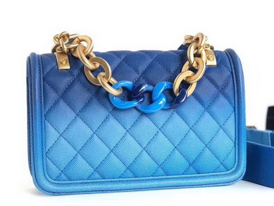 Chanel Flap Bag Blue Grained Calfskin Resin and Gold Tone Metal