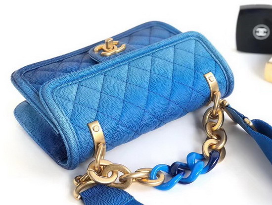 Chanel Flap Bag Blue Grained Calfskin Resin and Gold Tone Metal