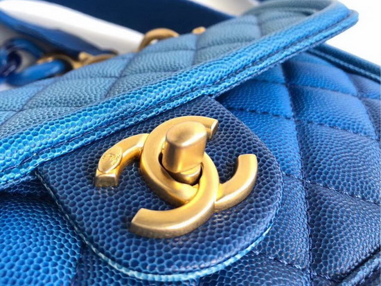 Chanel Flap Bag Blue Grained Calfskin Resin and Gold Tone Metal