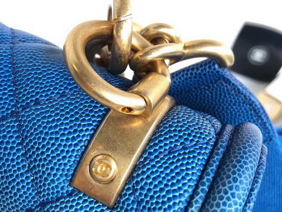 Chanel Flap Bag Blue Grained Calfskin Resin and Gold Tone Metal