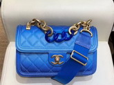 Chanel Flap Bag Blue Grained Calfskin Resin and Gold Tone Metal AS0061