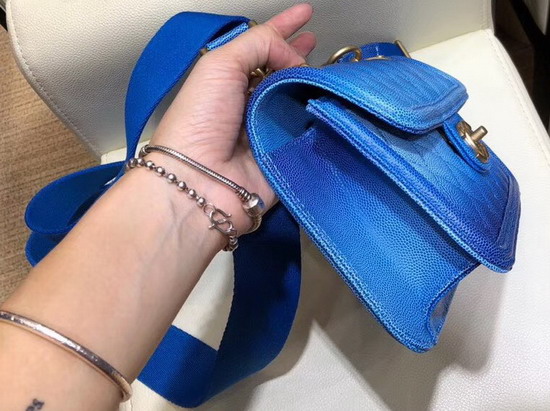 Chanel Flap Bag Blue Grained Calfskin Resin and Gold Tone Metal AS0061