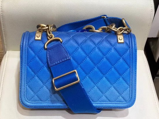 Chanel Flap Bag Blue Grained Calfskin Resin and Gold Tone Metal AS0061