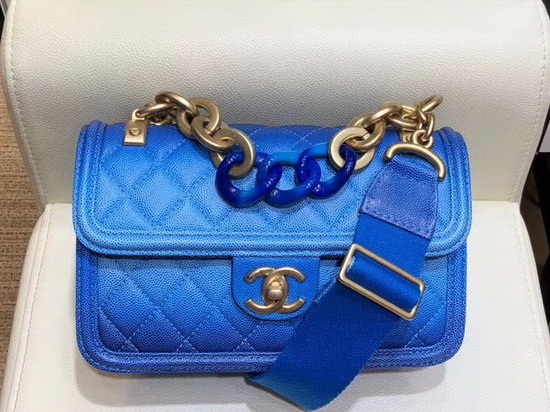 Chanel Flap Bag Blue Grained Calfskin Resin and Gold Tone Metal AS0061