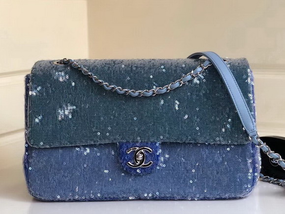 Chanel Flap Bag Blue Sequins