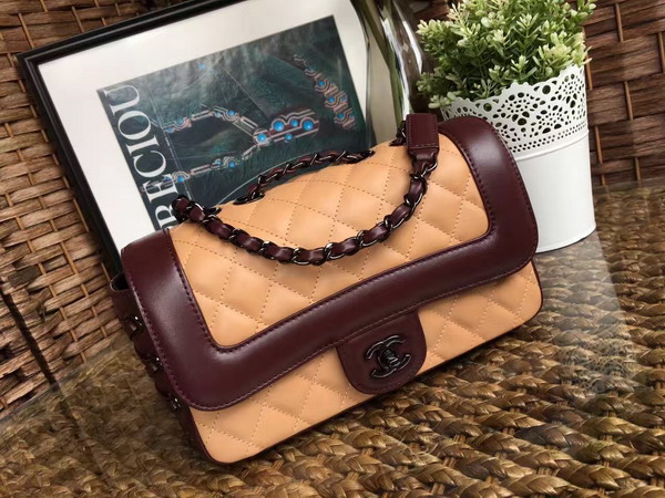 Chanel Flap Bag Calfskin Beige and Bordeaux for Sale