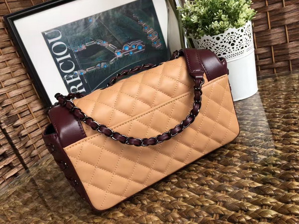 Chanel Flap Bag Calfskin Beige and Bordeaux for Sale