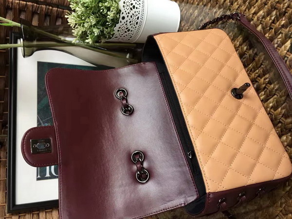 Chanel Flap Bag Calfskin Beige and Bordeaux for Sale