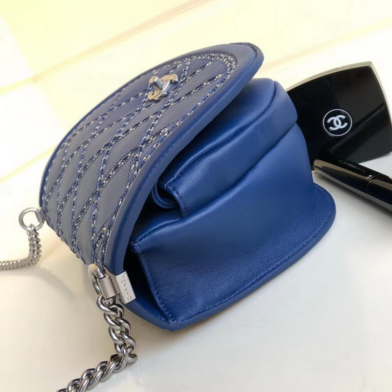 Chanel Flap Bag Calfskin Eyelets Silver Tone Blue