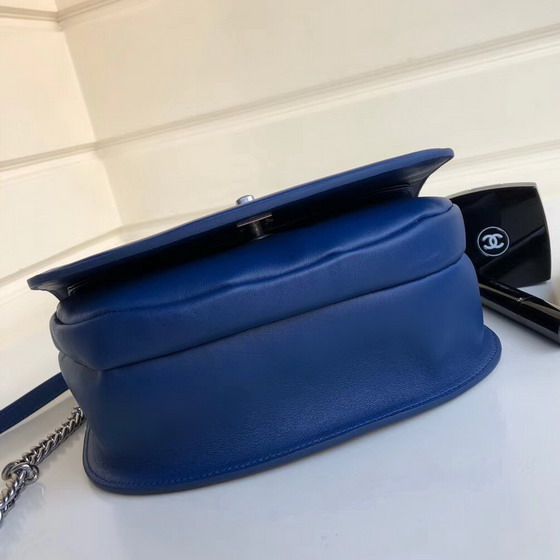 Chanel Flap Bag Calfskin Eyelets Silver Tone Blue