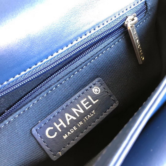 Chanel Flap Bag Calfskin Eyelets Silver Tone Blue