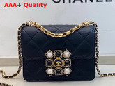 Chanel Flap Bag Calfskin Onyx Pearls and Gold Tone Metal Black AS1889 Replica