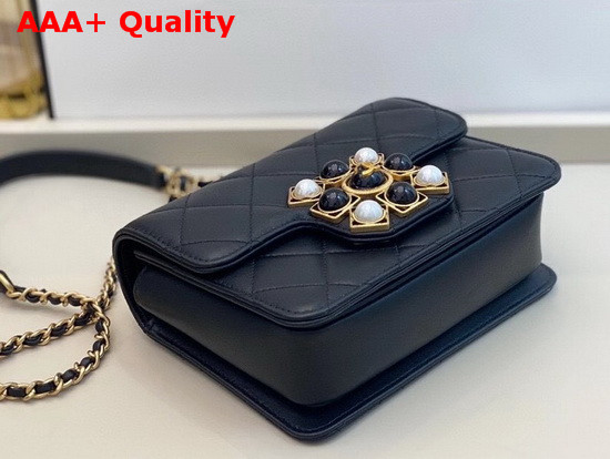 Chanel Flap Bag Calfskin Onyx Pearls and Gold Tone Metal Black AS1889 Replica