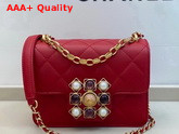 Chanel Flap Bag Calfskin Onyx Pearls and Gold Tone Metal Red AS1889 Replica