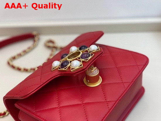 Chanel Flap Bag Calfskin Onyx Pearls and Gold Tone Metal Red AS1889 Replica