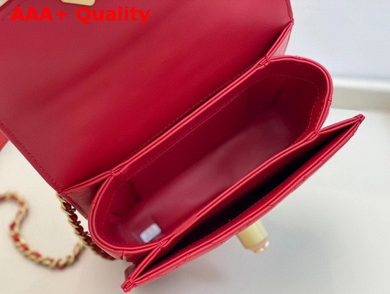 Chanel Flap Bag Calfskin Onyx Pearls and Gold Tone Metal Red AS1889 Replica