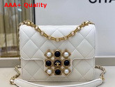 Chanel Flap Bag Calfskin Onyx Pearls and Gold Tone Metal White AS1889 Replica