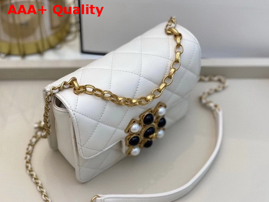 Chanel Flap Bag Calfskin Onyx Pearls and Gold Tone Metal White AS1889 Replica