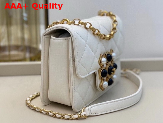 Chanel Flap Bag Calfskin Onyx Pearls and Gold Tone Metal White AS1889 Replica