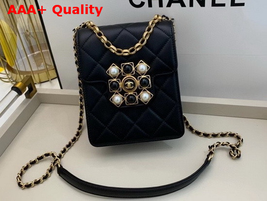 Chanel Flap Bag Calfskin Pearls Amethyst Quartz Gold Tone Metal Black AS1890 Replica