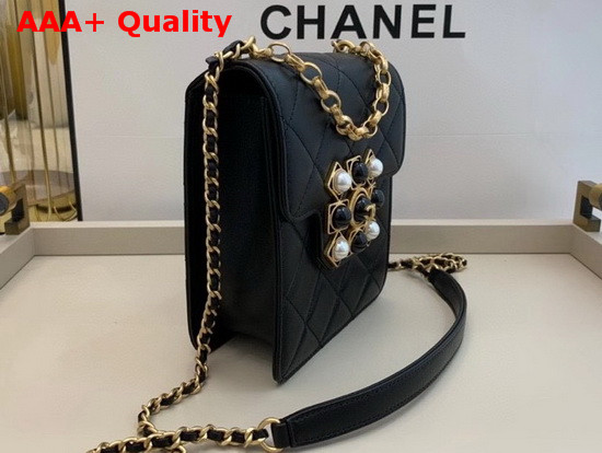 Chanel Flap Bag Calfskin Pearls Amethyst Quartz Gold Tone Metal Black AS1890 Replica