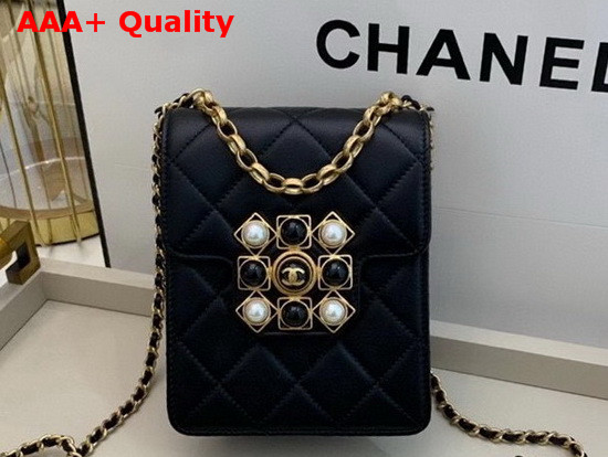 Chanel Flap Bag Calfskin Pearls Amethyst Quartz Gold Tone Metal Black AS1890 Replica