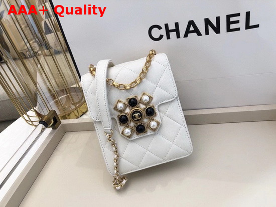 Chanel Flap Bag Calfskin Pearls Amethyst Quartz Gold Tone Metal White AS1890 Replica