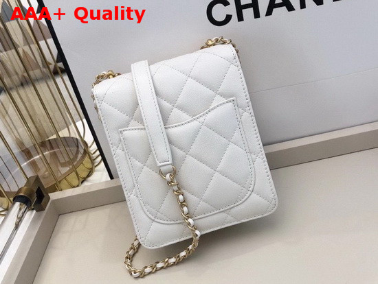 Chanel Flap Bag Calfskin Pearls Amethyst Quartz Gold Tone Metal White AS1890 Replica