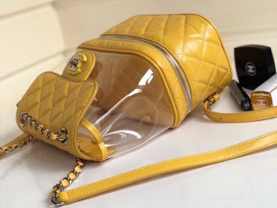 Chanel Flap Bag Crumpled Calfskin PVC Resin Silvertone Metal Yellow