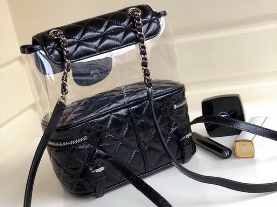 Chanel Flap Bag Crumpled Calfskin and PVC Black