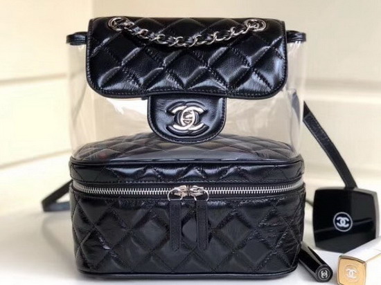 Chanel Flap Bag Crumpled Calfskin and PVC Black