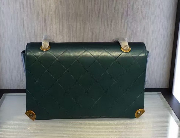 Chanel Flap Bag Dark Green Lambskin Gold and Ruthenium Metal for Sale