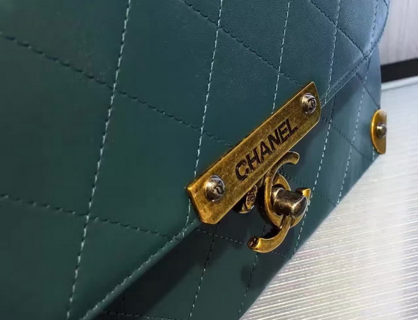 Chanel Flap Bag Dark Green Lambskin Gold and Ruthenium Metal for Sale