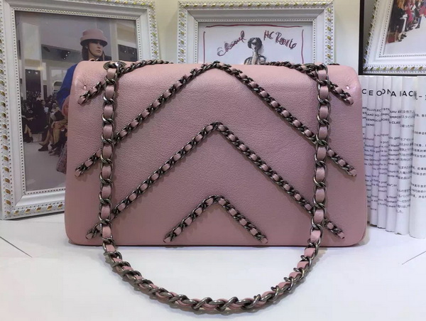 Chanel Flap Bag Deer Leather and Ruthenium Metal Pink for Sale